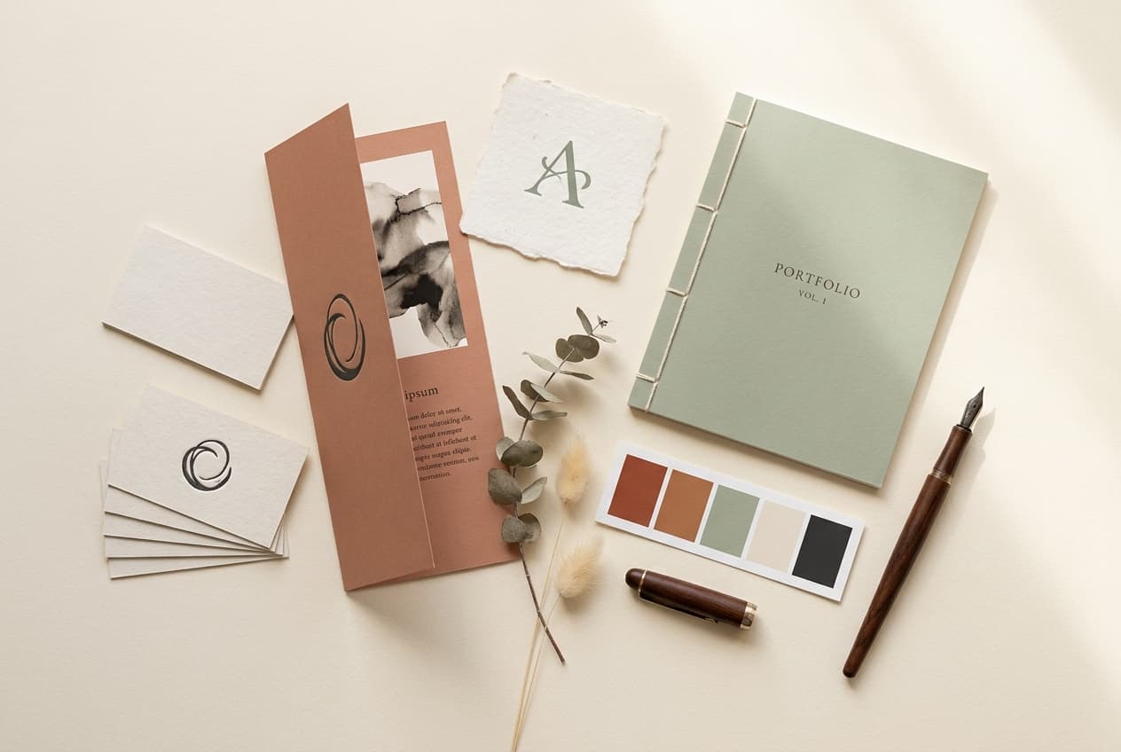 Brand- und Printdesign — Visitenkarten, Broschüre, Farbpalette