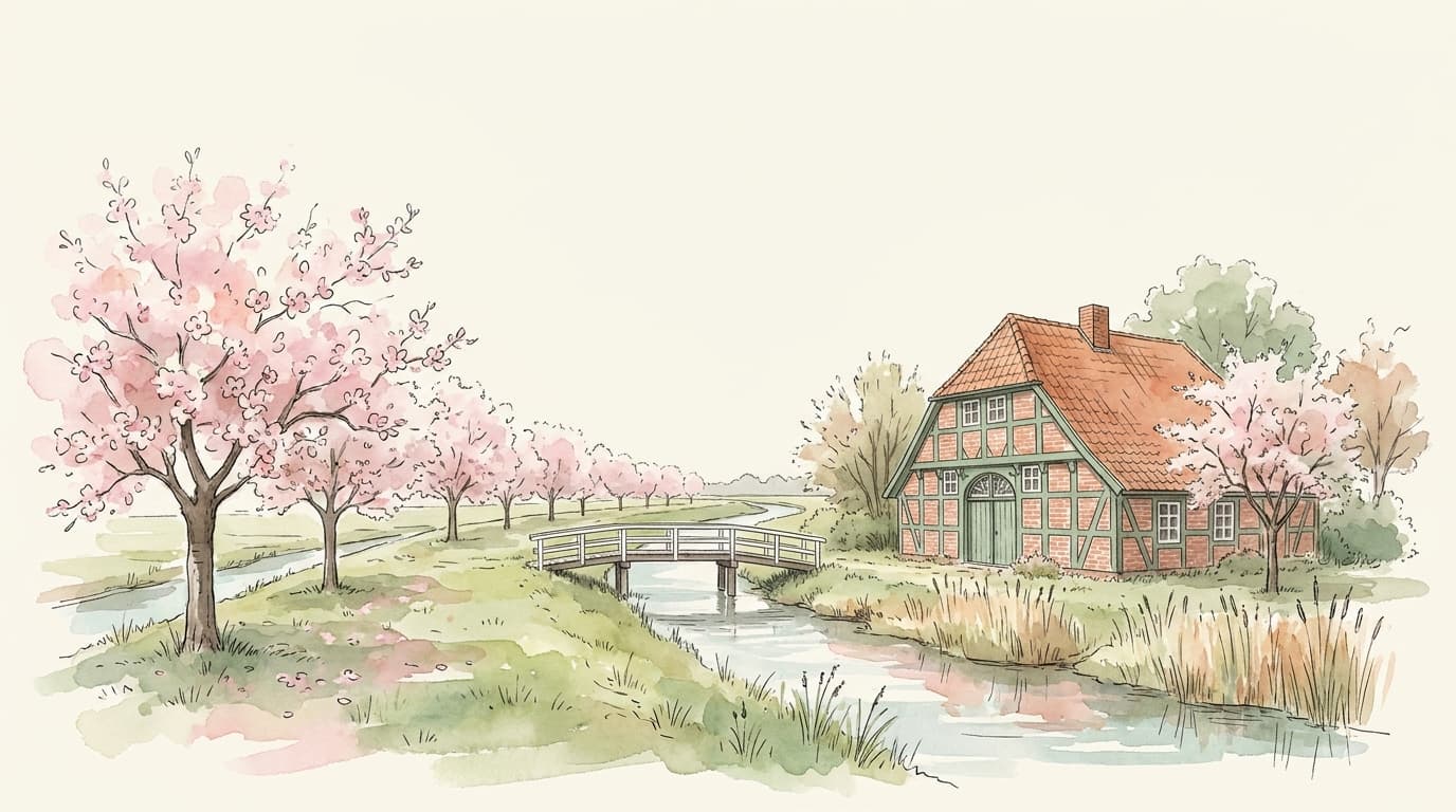 Das Alte Land bei Hamburg mit Fachwerkhäusern und Apfelblüte — Heimat von KreativRAUM